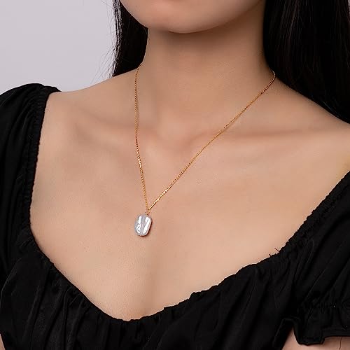 925 Sterling Silver Dainty Freshwater Cultured Pearl Choker Necklace White Genuine Real Pearl Charm Necklaces Jewelry Gifts for Her - color: Baroque-Square-Gold