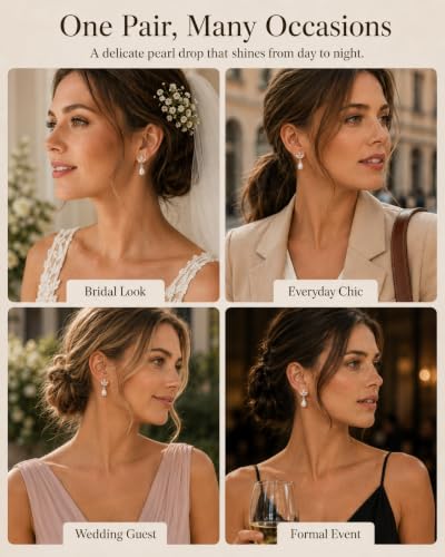 Gold Pearl Clip on Earrings for Women Elegant Small Cubic Zirconia Drop Earrings for Bridal Bridesmaid Wedding Jewelry - size: 0.98in