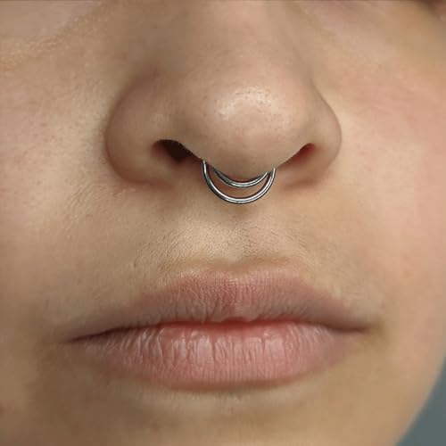 Titanium 16G Septum Ring Piercing Jewelry Nose Rings Hinged Clicker Hoop | G23 Titanium Silver Gold Hinged Segment Daith Piercing Jewelry Non-irritating , Clicker Septum Nose Piercing Jewelry Hoops - color: 08 Circle-Silver, size: 16G-8mm
