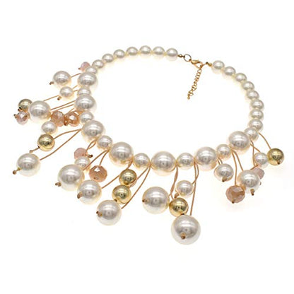 utop JNF Hand made Pearl Statement Necklace for Women Rhinestone Multilayer Crystal Necklaces Chunky Pearl Necklace Large Pearl Necklace and Earrings Set for Mother Mom's gift - color: white pearl bib necklace