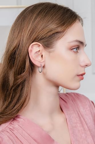 Hoops & Loops 925 Sterling Silver Cubic Zirconia Inside Out Oval Hoop Earrings for Women, 20mm 25mm 30mm - color: 20mm-Black
