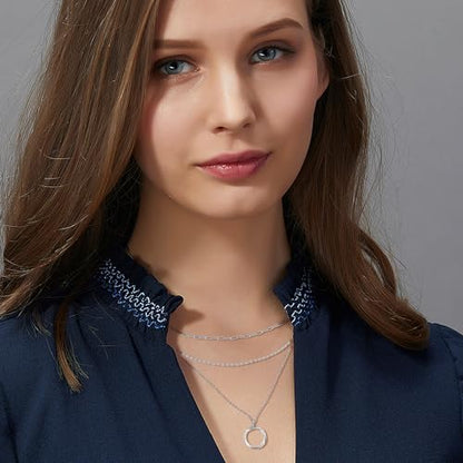 MONGAS Boho Layered Necklace Sterling Silver Triple 3 Stacked Vertical Bar Triangle Long Layering Necklaces Christmas Jewelry Gifts for Women - style: Circle-A