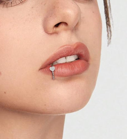 Longita Fake Lip Ring and Nose Piercing Set - Ball Spike, Hoop, Stud, Stick-on Bridge and Eyebrow Ring - Silver, Gold, Black - color: 3-gold