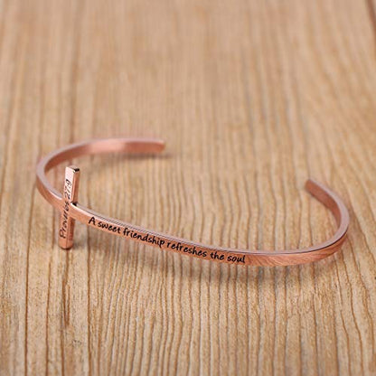 Memgift 𝐂𝐫𝐨𝐬𝐬 𝐁𝐫𝐚𝐜𝐞𝐥𝐞𝐭 Religious Cuff Bangle 𝐁𝐢𝐛𝐥𝐞 𝐕𝐞𝐫𝐬𝐞 Christian Gifts Jewelry for 𝐖𝐨𝐦𝐞𝐧 - style: Rose gold-A sweet friendship refreshes the soul -Proverbs 27:9
