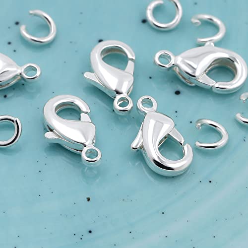 Lobster Clasps 150 PCS 9mm Silver with Jump Rings for Jewelry Making | Durable Rust Resistant Metal Easy Design Jump Rings Necklace Bracelet Extender Silver Clasp for DIY Jewelry Repair - color: Silver