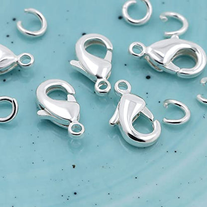 Lobster Clasps 150 PCS 9mm Silver with Jump Rings for Jewelry Making | Durable Rust Resistant Metal Easy Design Jump Rings Necklace Bracelet Extender Silver Clasp for DIY Jewelry Repair - color: Silver