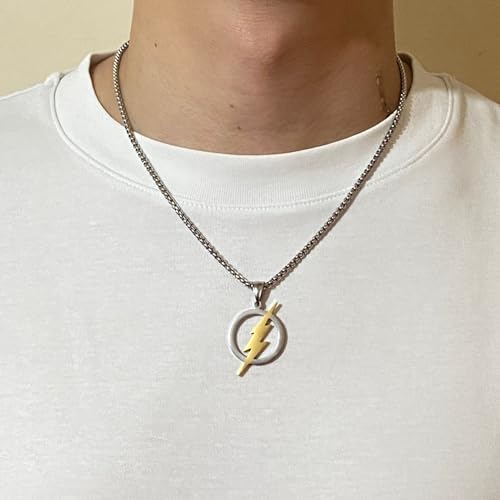 Tapp Collections Stainless Steel Superhero Pendant Necklace - color: Flash Lightning Bolt / Steel Chain / Silver Gold Color