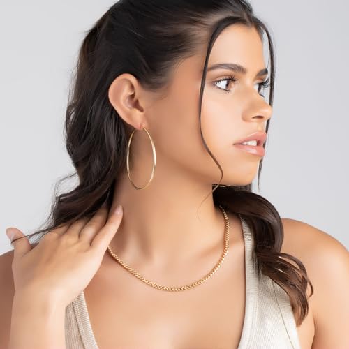 Barzel 18K Gold Plated Endless Hoop Earrings, 3mm Thick, High Polish Finish, Tarnish Free - size: 60 millimeters