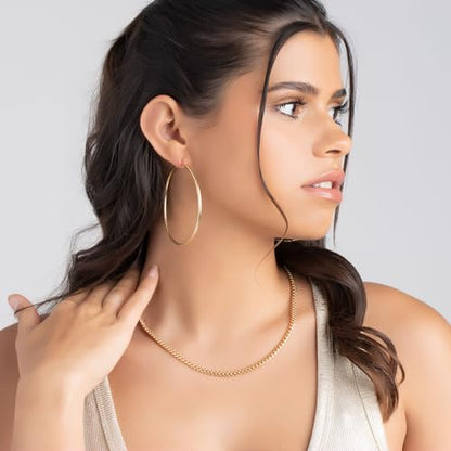 Barzel 18K Gold Plated Endless Hoop Earrings, 3mm Thick, High Polish Finish, Tarnish Free - size: 60 millimeters