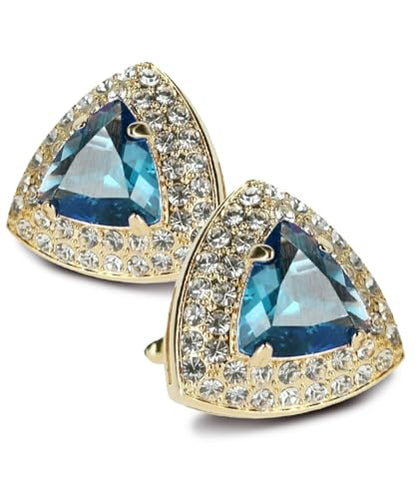Triangular Crystal Diamond Set Cuff Links for Men – Tuxedo Suit Accessories, Cufflinks for Men - style: Navy Blue/Gold