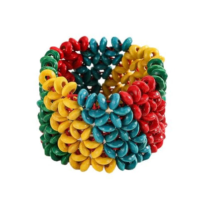 Bohemian Multicolor Natural Wooden Beads Woven Stretch Bracelets Retro Thick Coconut Shell Wood Beaded Elastic Wristband Bracelet Wide Chunky Ethnic Bangles for Women Holiday Jewelry Gifts - style: StyleI