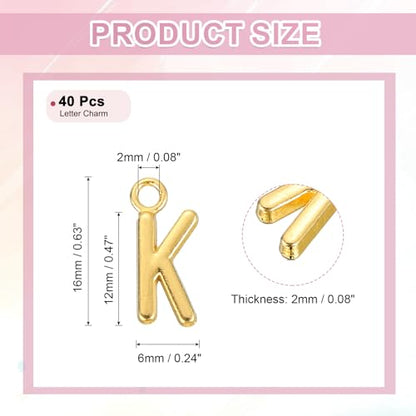 uxcell Letter Charm, Alloy Letter Initial Alphabet Charm for DIY Craft Jewelry Making Bracelets Earrings Necklace - color: Gold - K