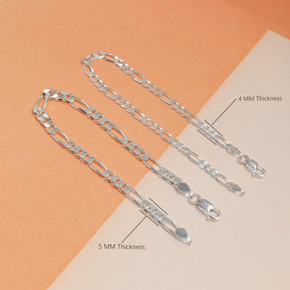 LeCalla Solid 925 Sterling Silver Figaro Link Chain Bracelet | Italian Diamond-Cut Figaro Chain Bracelet for Women Men (7, 7.5, 8, 8.5, 9 Inches) - color: 5 MM, size: Length 7 IN (Women Small & Men X-Small)