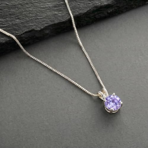 Mariell Cubic Zirconia Crystal Pendant Necklace for Women, 2 Carat 8mm CZ, for Brides, Wedding, Mother's Day Jewelry Gift - color: Silver-Purple Cubic Zirconia
