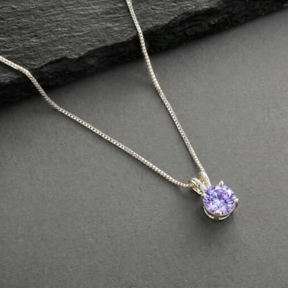 Mariell Cubic Zirconia Crystal Pendant Necklace for Women, 2 Carat 8mm CZ, for Brides, Wedding, Mother's Day Jewelry Gift - color: Silver-Purple Cubic Zirconia