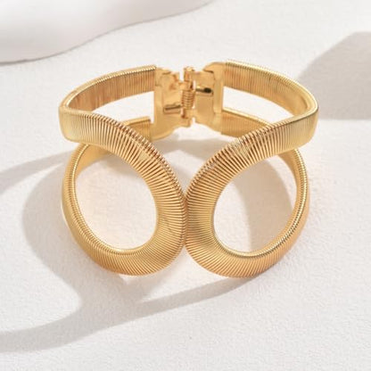 Chunky Cuff Bracelets for Women Wide Gold/Silver Cuffs Bangle Hollow Out Adjustable Bracelets Punk Vintage Jewelry - style: Gold B