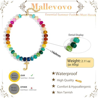 Chunky Beaded Bubble Initial Pendant Necklace Jewelry for Women | Big Large Bead Choker Letter Necklace Summer Beach Beachy Womens Statement Charm Gifts - color: Colorful J