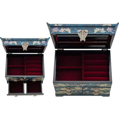 February Mountain Mother of Pearl Wooden Jewelry Organizer Box – Jewelry Storage Box for Women, Features Spacious Drawers, Ideal for Rings, Bracelets, Watches, Chains, Accessories (Peony_Blue) - style: Peony_Blue