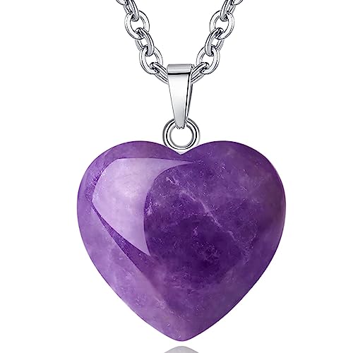 QINJIEJIE Amethyst Necklace Healing Crystals Necklace Purple Heart Gifts | Heart Love Real Crystal Reiki Energy for Women Mothers Day Gift Christmas February Birthday Gifts Purple Necklaces for Women - color: 2- Purple - Amethyst