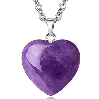 QINJIEJIE Amethyst Necklace Healing Crystals Necklace Purple Heart Gifts | Heart Love Real Crystal Reiki Energy for Women Mothers Day Gift Christmas February Birthday Gifts Purple Necklaces for Women - color: 2- Purple - Amethyst