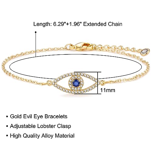 Fesciory Evil Eye Bracelet for Women, Gold Plated Adjustable Chain Jewelry | Blue Evil Eye Charm Bracelet, Lucky Amulet Symbolism, Dainty Adjustable Chain, Daily wear, Jewelry gifts - color: Gold-2