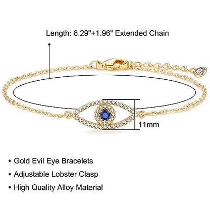 Fesciory Evil Eye Bracelet for Women, Gold Plated Adjustable Chain Jewelry | Blue Evil Eye Charm Bracelet, Lucky Amulet Symbolism, Dainty Adjustable Chain, Daily wear, Jewelry gifts - color: Gold-2