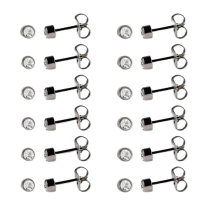 Caflon April Birthstone Stud Earrings - 12 Pairs Clear Crystal Studs, 3/4/5mm | Surgical Steel Starter & Piercing Studs, Sterilized & Individually Sealed | Hypoallergenic Nickel-Safe for Newly Pierced & Sensitive Ears - color: Stainless Steel, size: 4mm