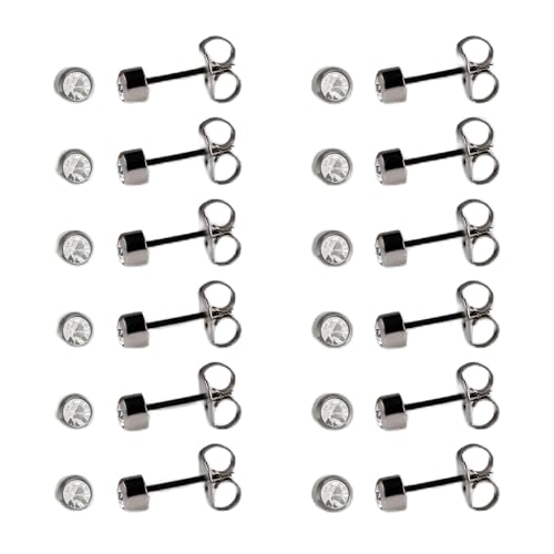 Caflon April Birthstone Stud Earrings - 12 Pairs Clear Crystal Studs, 3/4/5mm | Surgical Steel Starter & Piercing Studs, Sterilized & Individually Sealed | Hypoallergenic Nickel-Safe for Newly Pierced & Sensitive Ears - color: Stainless Steel, size: 4mm