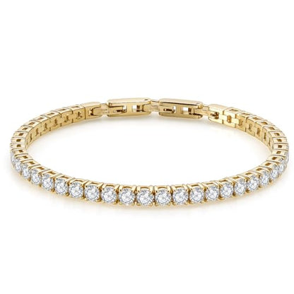 Stainless Steel Adjustable CZ Tennis Bracelet for Women Men | 14K Gold Plated, Round 3mm/4mm/5mm AAAA+ Cubic Zirconia, Dainty Classic, Festival Wedding Jewelry Gift - color: Gold, size: CZ 4mm