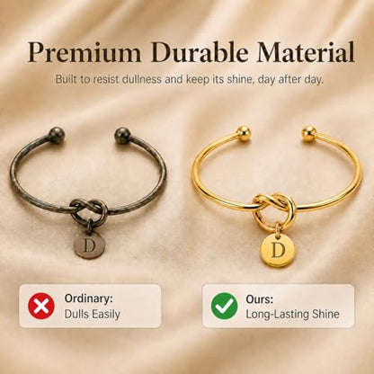 LemonRose Initial Bracelets for Women - Dainty Tie the Knot Letter A-Z 14K Gold Plated for Women Gold Cuff Bracelet for Womens Jewelry Personalized Bridesmaid Proposal Gifts - color: Gold D