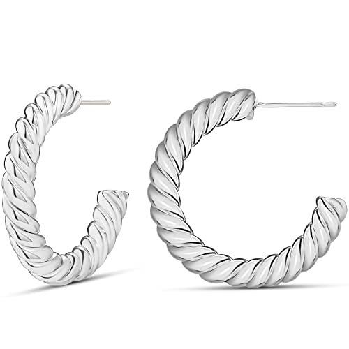 Amazon Essentials Sterling Silver Twisted Rope Hoop - color: Silver, size: 30 mm