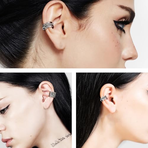 HZMAN 3 Pcs Silver Ear Cuffs for Women, Gold Plated Alloy No Piercing Cartilage Ear Clips, Hypoallergenic Lightweight Adjustable Stackable Boho Vintage Ear Jewelry for Daily Party