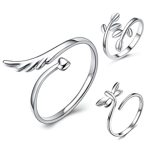 lauhonmin 3pcs S925 Sterling Silver Open Rings Set Finger Ring Joint Ring Toe Ring Beach Jewelry Gifts for Women Adjustable - color: Style A