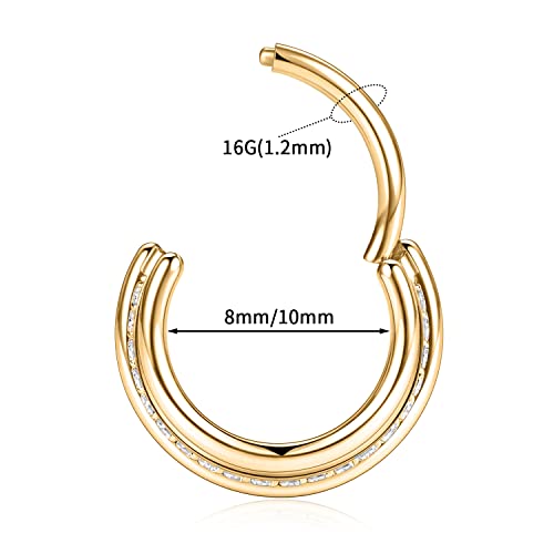FUNLMO 18G 16G Septum Jewelry Triple Stacked Septum Nose Ring Surgical Steel Daith Conch Helix Cartilage Lobe Piercing Jewelry - color: Style 6: Gold-triple stack with 1 row cz