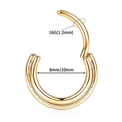 FUNLMO 18G 16G Septum Jewelry Triple Stacked Septum Nose Ring Surgical Steel Daith Conch Helix Cartilage Lobe Piercing Jewelry - color: Style 6: Gold-triple stack with 1 row cz