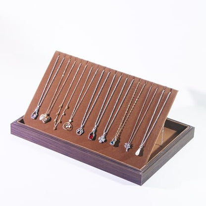 Wood Jewelry Organizer Tray, Necklace Holder (Brown, 2Pc, 20-Slot) | Stackable Jewelry Display, Necklace Display, Tangle-Free Necklace Stand, Pendant Organizer - size: 20 Slots Necklace+20 Slots Necklace