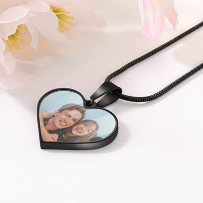 Farfume Personalized Photo Necklace for Women/Men, Memorial Jewelry Gifts | Holds 2 Pictures Pendant, Custom Engraved Text, Beautiful Locket for Girls, Durable Stainless Steel, Mothers Day Gifts - color: Heart Shape Black Photo & Text
