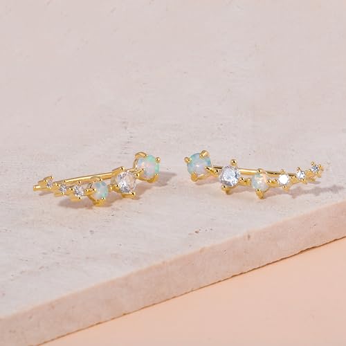 CiNily Star Opal Ear Cuffs Climber Earrings, 14K Gold CZ Ear Crawler Earrings for Women Small Cartilage Stud Earrings Fashion Hypoallergenic Jewelry Christmas Day Gifts, White Gold, Rose Gold - color: Gold-White Opal, size: Round Opal