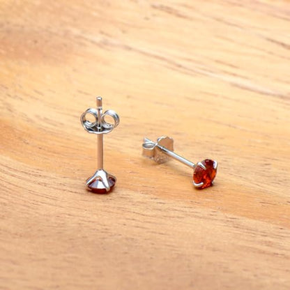 3 Pairs Color Zirconia Earrings Studs, Sterling Silver Studs Earrings Set 3MM 4MM 5MM - color: Red