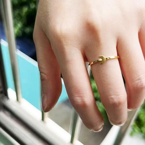 Sun and Moon Rings Stainless Steel Crescent Sun Rings for Women Gold Open Ring Middle Index Finger Jewelry Gift - color: C-Gold Moon