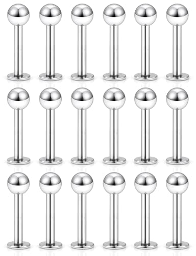 20G 18G 16G 14G 12G Lip Labret Monroe Medusa Nose Rings Stud 316L Surgical Steel Tragus Helix Cartilage Earring Tongue Cheek Piercing Jewelry Bars 6mm 8mm 10mm 12mm 14mm 16mm 19mm 18PCS - color: Silver, size: 18G - 7mm