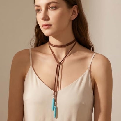 Red Choker Necklace for Women, Gothic Bow Velvet Choker, Sexy Long Wrap Rope Collar Tie Neck Chain with Gold Tube, Red Bow Tie Necklace Neck Accessories for Party Prom - color: Black, Brown