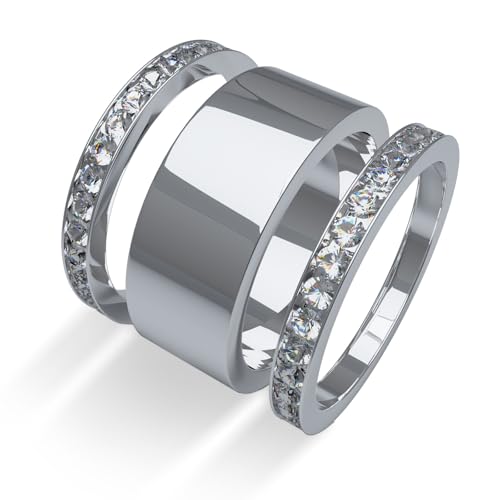 Pack Silver Stacking Rings for Women Non Tarnish,18K White Gold Plated Cubic Zirconia Ring,Jewelry Gift for Women - size: 9