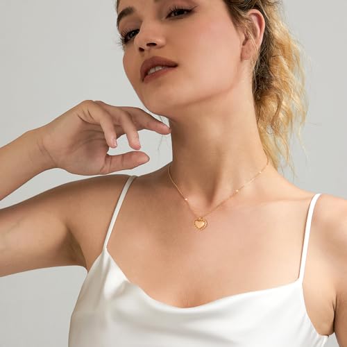 Zeffy Dainty Gold Heart Necklace for Women Trendy 14K Gold/Silver Plate Cute Heart Pendant Choker Necklaces Gold Love Heart Chain Necklace for Women Dainty Gold Jewelry Gifts for Women - style: Flower Heart Necklace-Gold