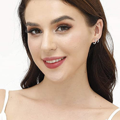 3 Pairs 925 Sterling Silver Small Hoop Earrings for Women Men | Cubic Zirconia, 14K White Gold Plated Huggie Hoop Earrings, Hypoallergenic - style: C-silver 10mm*3