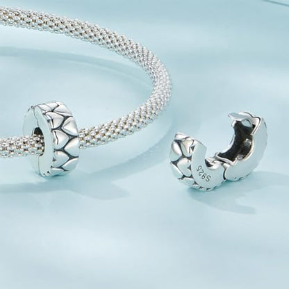 Heart Charm Clip Lock Spacer Stopper Charm Bead Bracelet 925 Sterling Silver Charms Safety Chain for Pandora Bracelets - color: Love Silver Beads