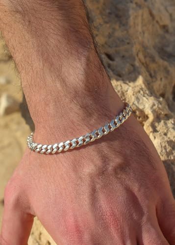 S925 Sterling Silver 6mm Cuban Link Chain Bracelets for Men,2.5mm Rope Chain Mens Bracelet Set for Men's&woman,Trendy hip-hop stacking Chain Gift Boyfriend/Girlfriend,Non Tarnish Hypoallergenic - style: Sterling Silver Cuban link