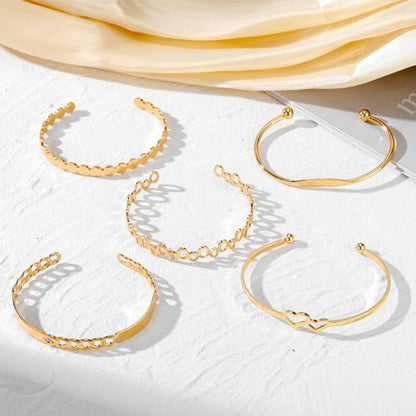 IFKM Gold Bangle Bracelets For Women, 14k Gold Plated Multi Layer Stackable Cuff Bracelet Set, Trendy Elegance Charms Non Tarnish Minimalist Textured Boho Jewelry Gift for Women - style: LOVE both