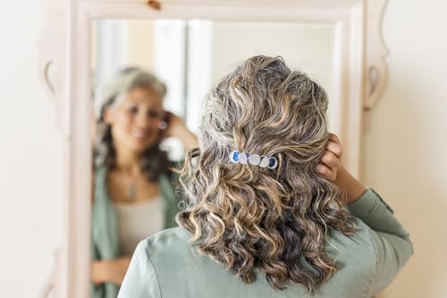 DANFORTH - 'Moon Phases' Hair Barrette, Elegant Pewter and Blue - For Medium to Fine Hair - French-Style Clip - 3 Inches Long - Made in the USA