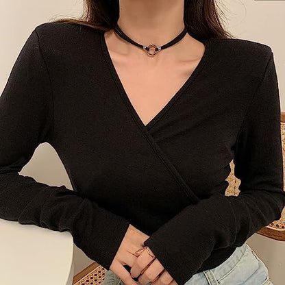 Fesciory Black Necklaces for Women, Adjustable Layered Velvet Leather Lace Collar Necklace, Goth Jewelry Gifts. - color: Circle